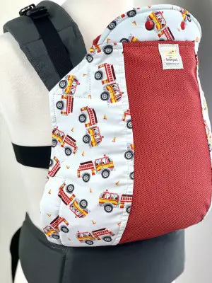 The firewagon edition of the Kinderpack Toddler, one of the best carriers for toddlers on the back
