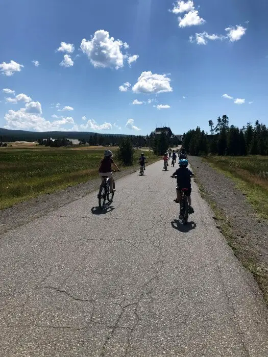 family biking at yellowstone