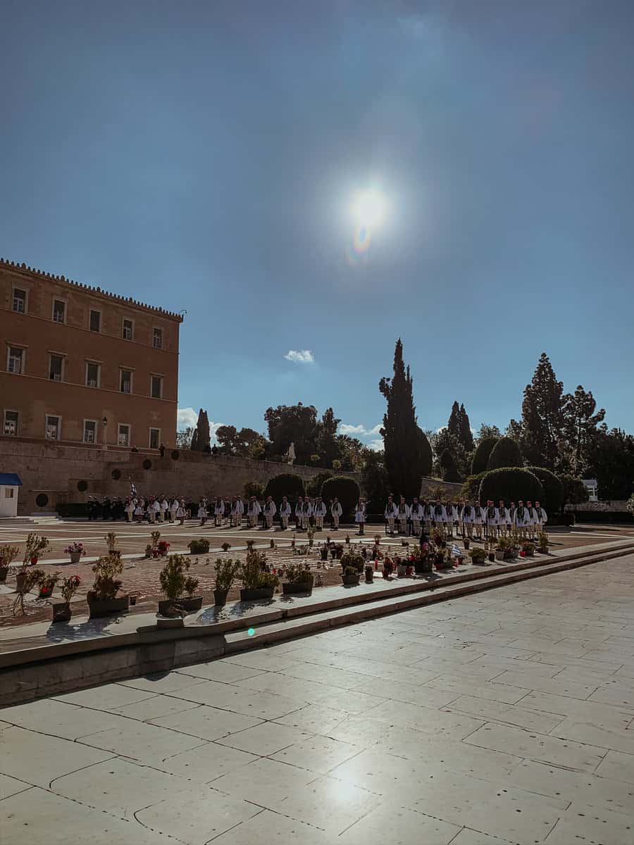 Evzones during the ceremony on the square.