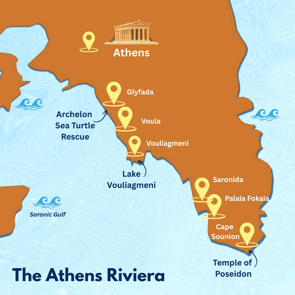 A custom map of the Athens Riviera.
