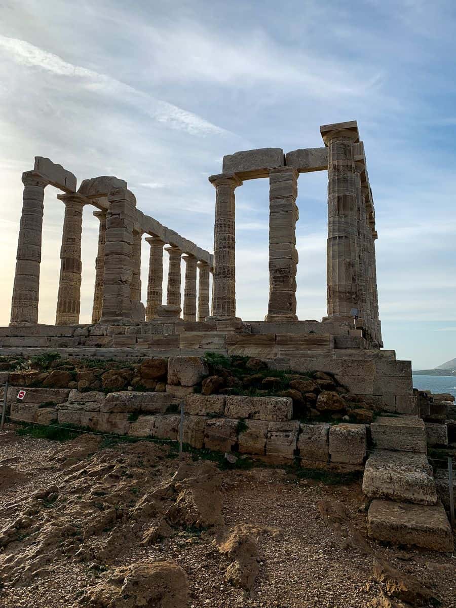 Near view of the columns of the temple.