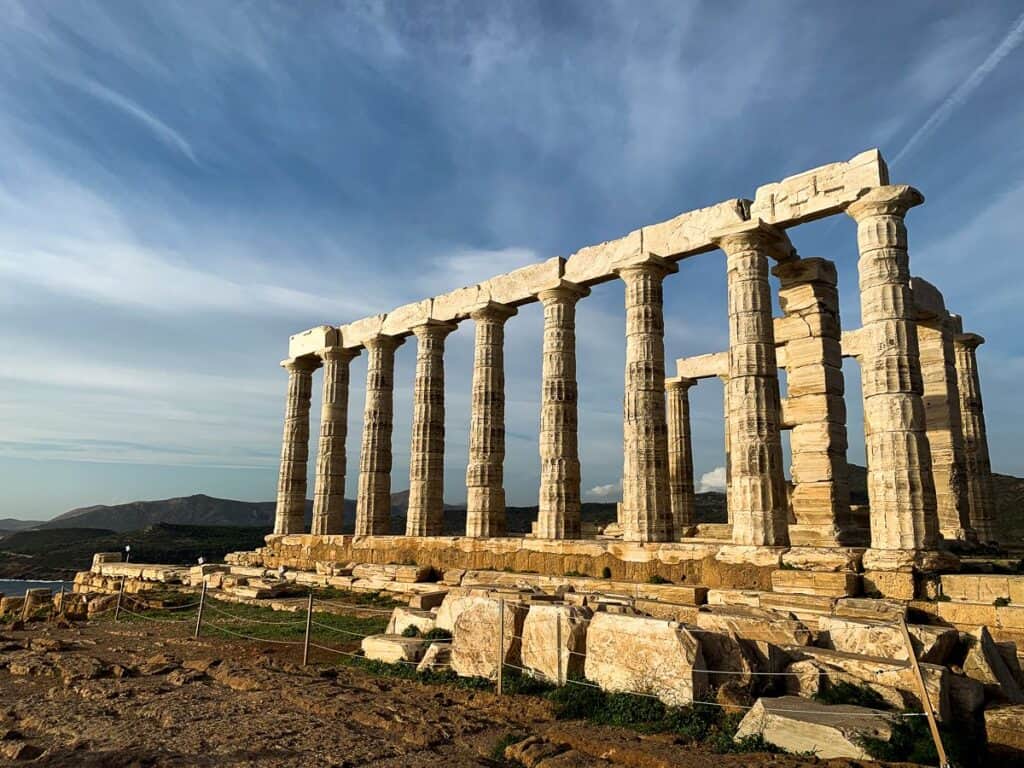 Close up look of the columns of the temple.