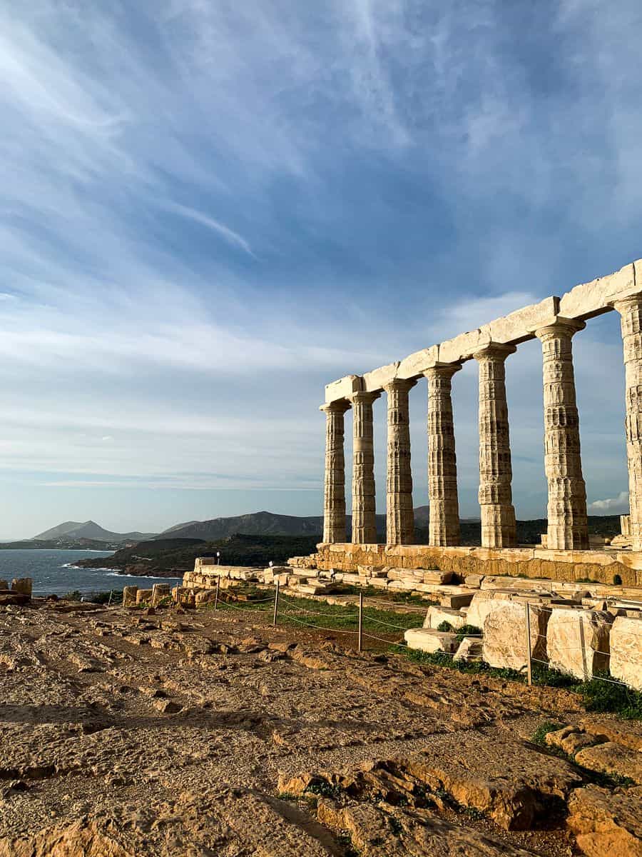 The Temple of Poseidon and nearby island on the background.