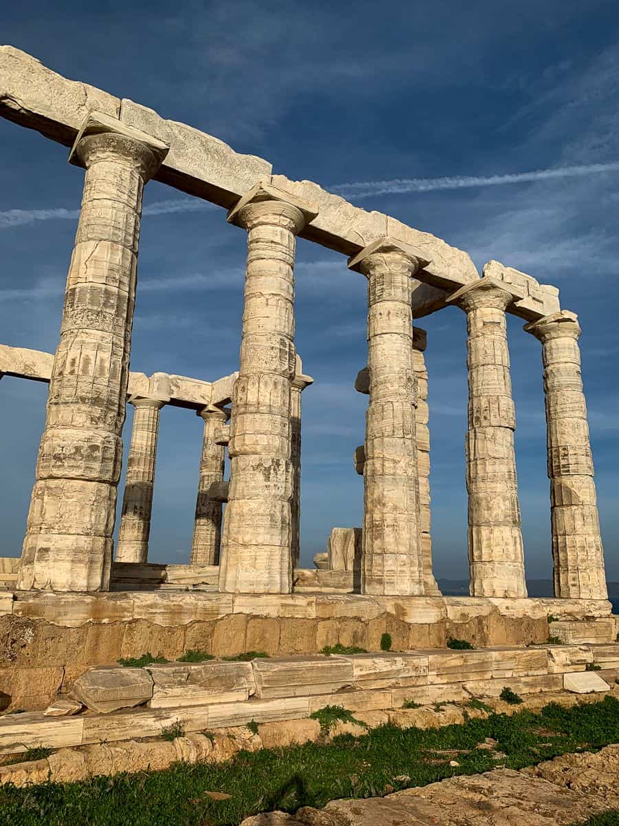 Closeup view of the pillars of the Temple of Poseidon.
