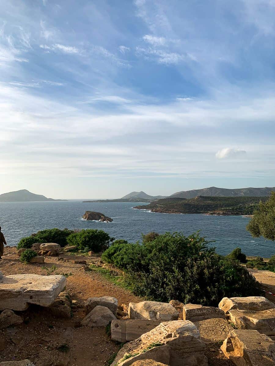 Islands from afar under the blue skies and view of the cliff.