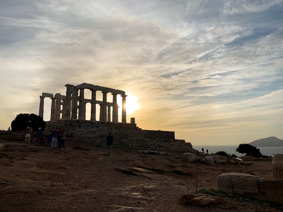The Temple of Poseidon during sunset.
