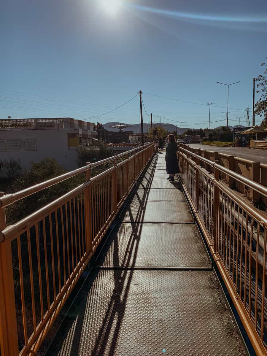 Pedestrian bridge view above Corinth Canal.